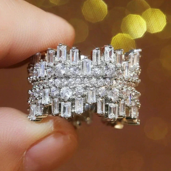 NEW 925 Sterling Silver Diamond Eternity Ring Statement Ring Band - Picture 3 of 8